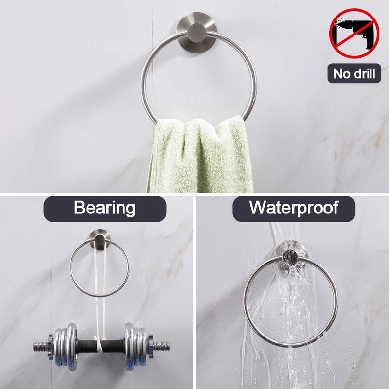 GERUIKE Adhesive Towel Ring Wall Mount Hand Towel Ring Self Adhesive Towel Hanger Stainless Steel Rustproof Brushed Nickel - Image 3